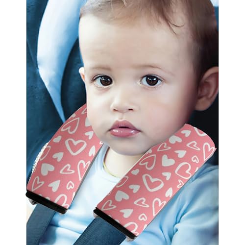 Image of 2 Pack VegaPunkLab Seat Straps Shoulder Pads for Kids - Seat Belt Cover Pad, Strap Wrap Cover for Bogg Bag, Perfect for Car Booster Seats, Strollers, High Chair, Backpacks, and More, Pink Heart