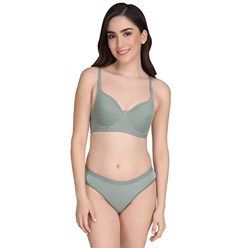 Image of Non Padded Bra Panty Set - Made of Pure Cotton Full Coverage Non Wired Seamless Pushup Soft Cup for T-Shirt Saree Dress Sports Garment for Daily Use Everyday