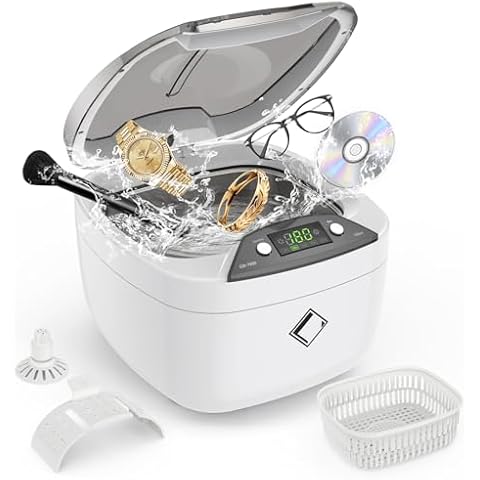 Life Basis Sonic Jewelry Cleaner Ultrasonic Cleaning Machine 850ml (28 Ounces) LCD Screen with 5 Digital Timer Watch Stand CD Holder for Ring Jewelry CD DVD Watches Glasses Makeup Brush Cover
