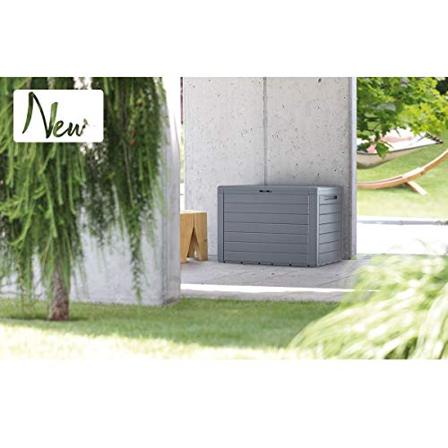 Foto von Prosperplast Woodebox Gartenbox Kissenbox Gartentruhe Verschließbar (190 Liter, Anthrazit)