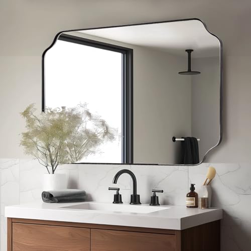 ANDY STAR 30x40 Inch Matte Black Mirror, Unique Rectangle Mirror for Vanity, Bathroom Mirror in Premium Stainless Steel Metal Thin Frame Deep 1’’, Large Wall-Mounted Mirror(Horizontal/Vertical) by ANDY STAR - Used condition - Image 6