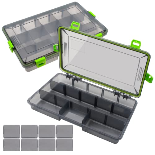 Gefischtter 2Pcs Fishing Tackle Boxes Storage Box Organizer With Removable Dividers Clear Waterproof Transparent Storage Trays For Fishing Lures, Baits, Hooks (Transparent Grey) #TOP24