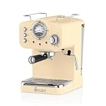 Swan SK22110CN Retro Espresso Coffee Machine with Milk Frother, Steam Pressure Control, 1.2L Detachable Water Tank, 1100W, Retro Cream