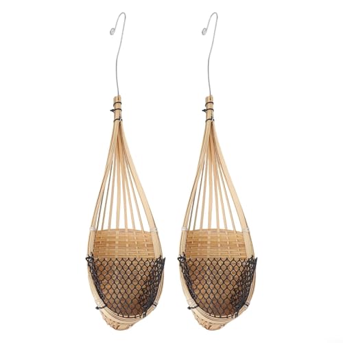 Lot de 2 paniers à orchidées suspendus avec crochet en métal, pots de fleurs en rotin tissé à la main pour orchidées, plantes grasses et vignes, pour intérieur et extérieur, balcon, décoration de