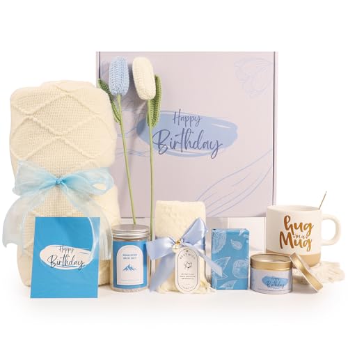 Birthday Gifts for Women, Happy Birthday Gifts for Mum, Her, Sister, Best Friend, Girlfriend, Coworker, Wife Bday Gift Ideas, Unique Relaxing Spa Birthday Gift Basket for Women Care Package w/Blanket