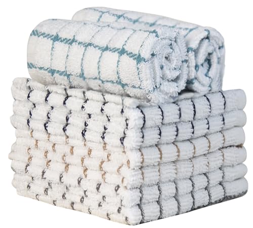 Image of Bumble Dish Cloths (8 Pack) | 12 inch x 12 inch | 100% Cotton Kitchen Towels | 406 GSM | Soft, Highly Absorbent & Durable Dish Towels for Kitchen | Multicoloured Checked