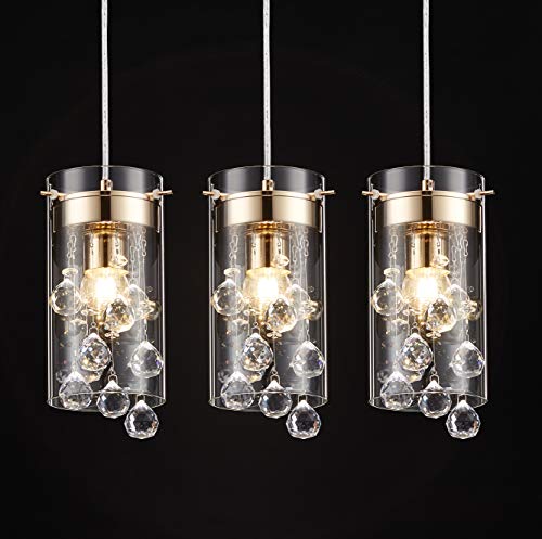 ENGELCH 3-Pack Crystal Gold Pendant Lighting Fixture with Glass Shade for Kitchen&Dining, Mini