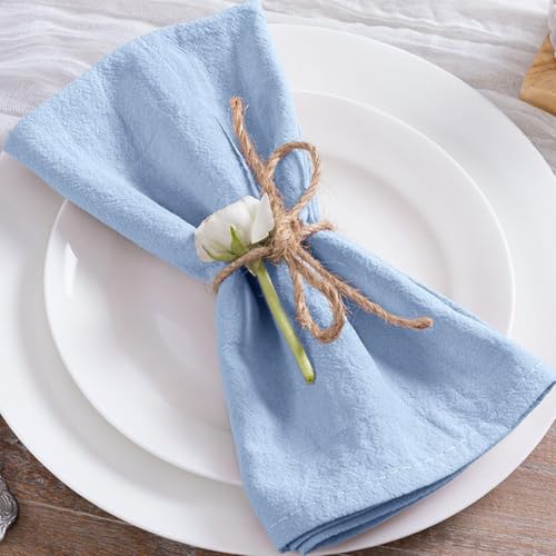 Image of MLMC 4 Pack Blue Cloth Napkins Rustic Washable Cotton Linen Napkins Set of 4 17 inchx17 inch Reusable Dinner Napkins Cloth for Wedding Baby Shower Party Gathering Everyday Use