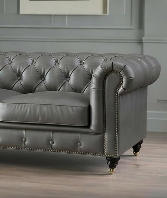Image of A to Z Furniture Classic 3+2=5 Seater Sofa Set Luxury Chesterfield Leatherette Sofa in for Home Living Room & Office (3+2=5 Seater Sofa Grey)