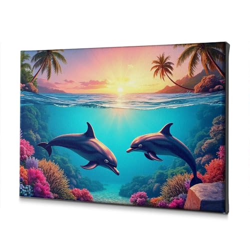 Toile dauphins et coraux colorés pour illuminer une pièce sombre
