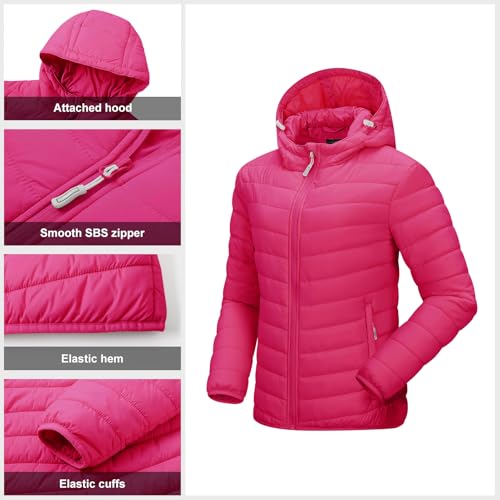 Image of Outdoor Ventures Women's Packable Lightweight Full-Zip Puffer Jacket with Hood Quilted Winter Coat