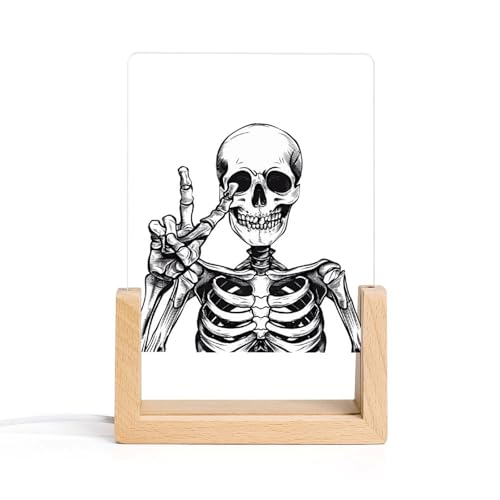 Skeleton Hand Peace Sign Acrylic Night Light LED Light Base And Clear Acrylic Sheet Decoration Nightlight Desk Lamp 15.5x10.3cm