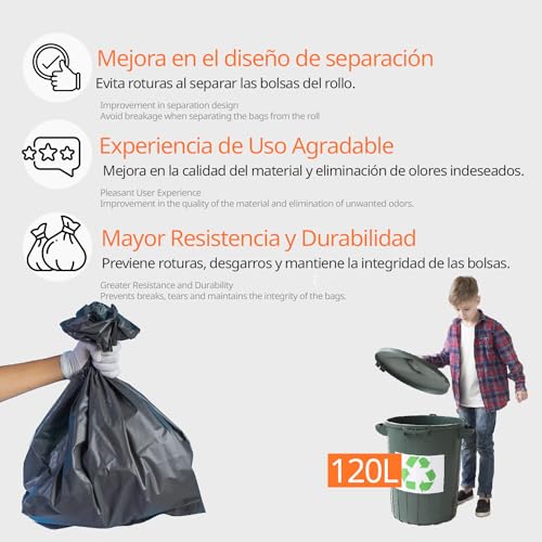 Trash Bags, Trash Bags 120L, Durable, Suitable for 120L Trash Bins, Leakproof, Large Plastic Trash Bags, Suitable for All Types of Waste, 85 x 105 cm – Ophituria (10 Bags, 120L) - Image 5