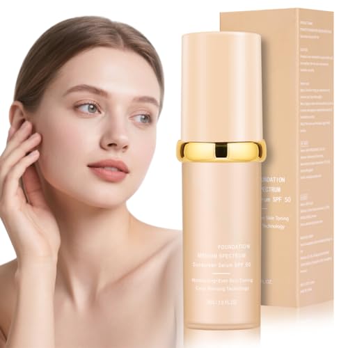 AUYAO Base de Maquillaje SPF 50, Base Maquillaje Impermeable, Primer, Corrector, Protector Solar y Humectante Cuatro en Uno, Larga Duradero para Pieles Grasas y Mixtas, Color 1