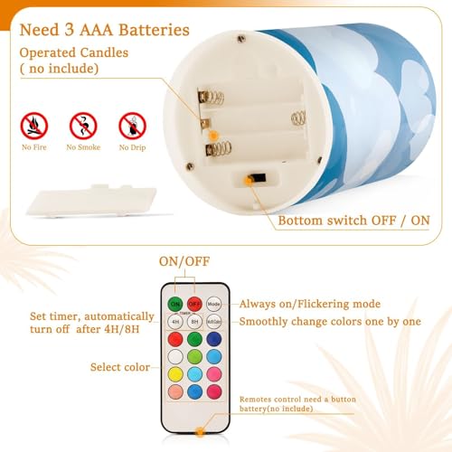 Image of Valentines Lights Flameless Candles Blue Abstract Heart Pillar Candles Set of 2 Battery Operated Remote Control Warm Lights Home Decor