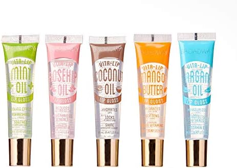 Ruby Kisses Broadway Vita-Lip Clear Lip Gloss (5 Pack Mint, Rosehip, Coconut, Argan Oil, Mango Butter), Ultra-Hydrating & Soothing Formula with Vitamin Oils, High-Shine Non-Sticky Finish Lip Balm