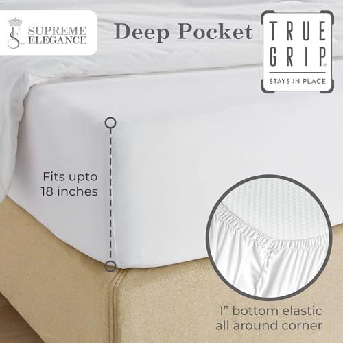 Image of 100% Cotton Queen Size Bed Sheets White, Ultra-Soft & Silky 600 Thread Count Sateen Bed Sheet, 4-Piece Queen Sheets Set (1 Flat Sheet, 1 Fitted Sheet & 2 Pillowcases) with Deep Pocket