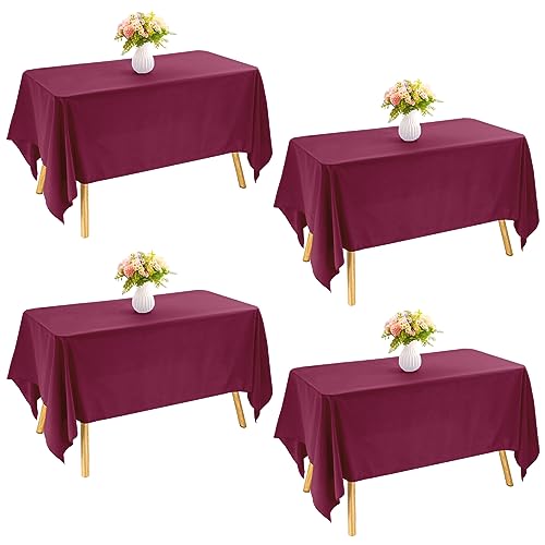 JALANCY 4 Pack Rectangle Tablecloth 90x132Inch Burgundy Table Cloth for Rectangle Tables Washable Polyester Table Cover for Wedd