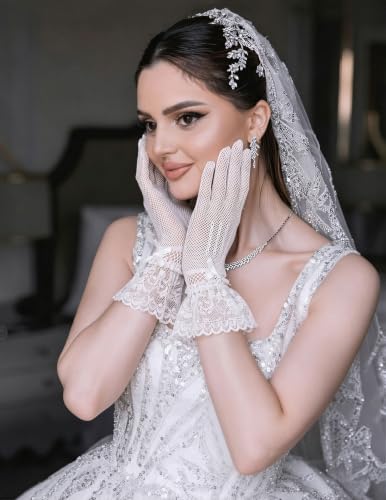 Avidlove Lace Gloves Women Tea Party Vintage Elegant Short Mitten Mesh Glove for Dressy Women Wedding Holiday Costume — view 4
