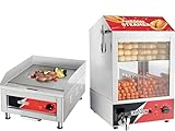 CROSSON Hot Dog Dampfgarer 42L,175 Hot Dogs und 50 Brötchen,40 * 40CM Kommerzielle elektrische Arbeitsplattengrillplatte, flacher Grill mit antihaftbeschichteter 10 MM dicker Eisenkochplatte