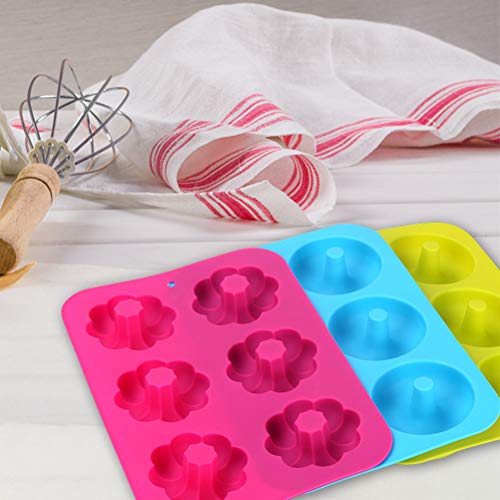 Silicone Donuts Baking Pan Set of 3, Non-stick Round and Flower Donut Molds, Durable Kitchen Accessories for Cake Biscuit Bagels Muffins (6 Cavity) - Thumbnail 6