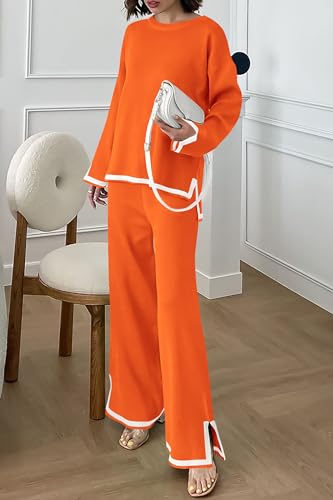 PRETTYGARDEN Women's 2 Piece Fall Knit Sweater Set Long Sleeve Tops Wide Leg Pants Sweatsuit Tracksuit Outfit Winter Clothing
