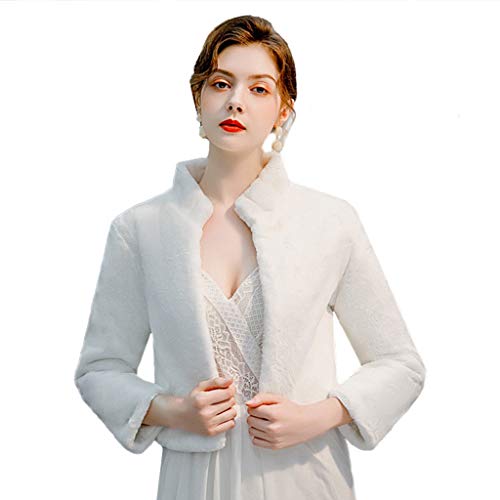 YO-HAPPY Shrug de Mariage, Femmes Hiver floue en Peluche Veste de Mariage Chaud châle Wrap Bolero 3/4 Manches Haussement d'épaules
