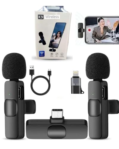 RATURISH K9 Dual Wireless Microphone (2 Mics) for Mobile – Plug & Play Lavalier Mic for iPhone & Android, Clip On Mic for YouTube, Reels, Vlogging, Interviews & Video Recording