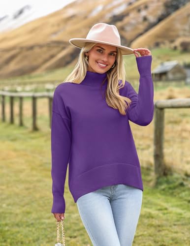 Image of Zeagoo Women's Turtleneck Sweater 2026 Fall Winter Chunky Knitted Pullover | High Low Hem Trendy Basic Jumper Top, Long Sleeve Casual Knit Pullover 2026, Fall Fashion Outfits, Winter Clothing for Women