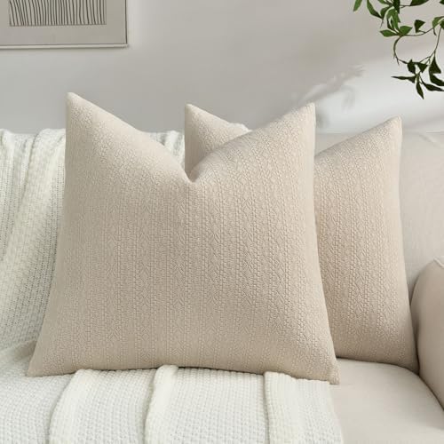 FUTEI Beige Chenille Throw Pillow Covers 18x18 Inch Set of 2,Soft...