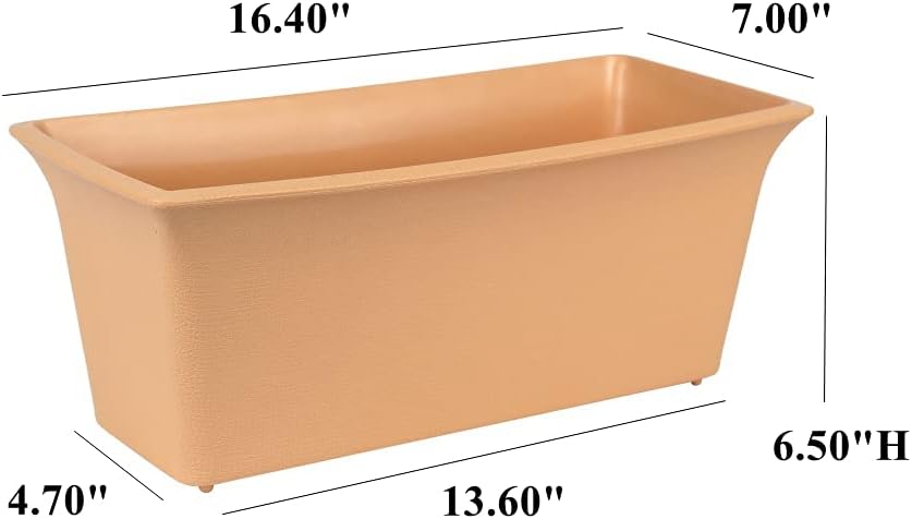 BangQiao 16.40 Inch Plastic Rectangular Window Box Planter Pot Container with Saucer for Indoor and Outdoor Plant, Pack of 3, Terracotta