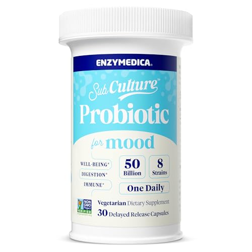 Enzymedica SubCulture Probiotics for Mood, Stress, & Sleep, 50 Billion CFU, Promotes Relaxation, Immune + Digestive Health & Regularity, 30 Count