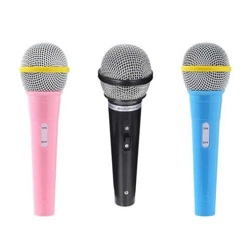 tintoke 3 Piezas Micrófonodesimulación,MicrófonoJuguetedePlástico,Accesorios de micrófono Falsos,MicrófonoFalsoDePlástico,MicrófonoDeJuguete,para actuaciones, escenarios, etc. (Azul + Rosa + Negro)