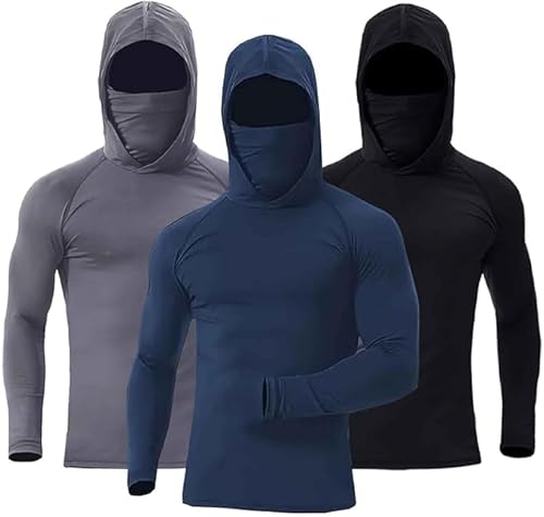 3-Piece Men's UPF 50+ Sun Protection Hoodies, Long Sleeve Moisture