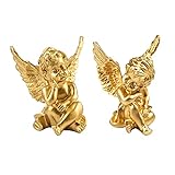 Baby Thinking Angel Statues and Figurines Cute Memorial Resin Wings Cherubs Sculpture Outdoor Garden Home Decorations for Living Room Book Shelf TV Cabinets Decor Table Centerpieces Ornament (H, Gold） -  Angel statue 001