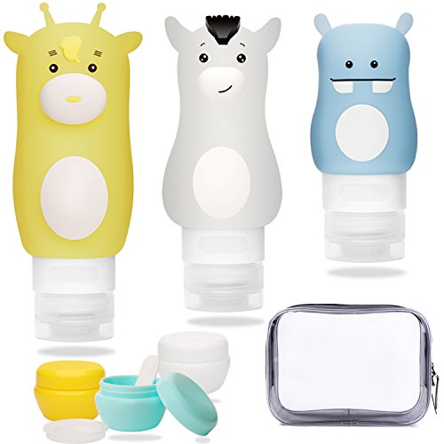Portable Silicone Travel Bottles Set Leakproof Cosmetic Containers Refillable for Conditioner Lotion Body Wash Sunscreen Toiletries TSA Approved Cream Jar Included