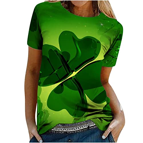 St Patricks Day Camiseta de Manga Corta Cuello Redondo Letras Flores Top Casual Delgado Camiseta Blusa Verano Mujer, AG., M