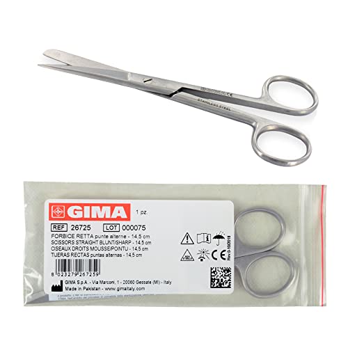GIMA Forbici Chirurgiche Rette, Punte Alterne, Smussa/Acuta, Misura 14.5 cm, in Grigio (Acciaio) Inox