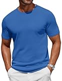 COOFANDY Camiseta Punto Hombre Manga Corta Verano Cuello Redondo Casual Básica Cómoda Azul Vaquero L