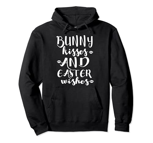 Bunny Kisses And Easter Wishes - Easter Funny Pullover Hoodie, Black