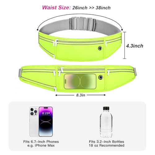 Image of Slim Running Belt for Women Men,Runners Fanny Pack Phone Holder,Money Belt,Running Gear Accessories,with 3 Pockets (Grass green)