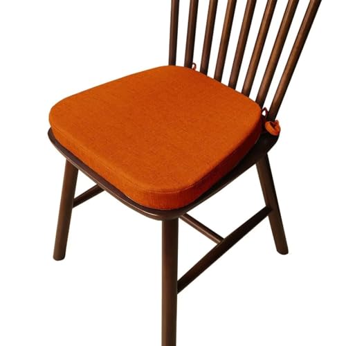Hovoto Juego de 2 cojines para silla con lazos, antideslizantes, diseño de herradura, cojines de lino y algodón con memoria, monocolor, gruesos, para el hogar, cocina, comedor, color naranja