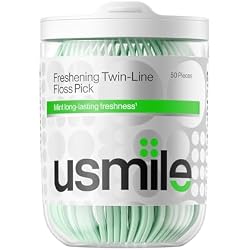 usmile Double Line Dental Floss Picks 50 Count, Fresh Mint, Gentle on Gums, Long Lasting Cleaning, Dental Floss Sticks for Daily Oral Care