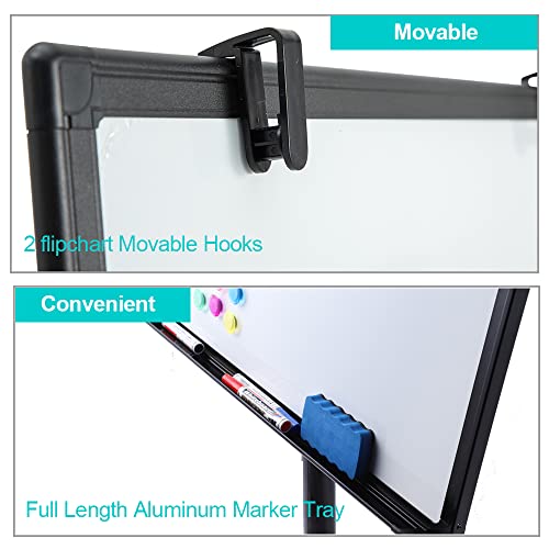 DexBoard Magnetic Mobile Whiteboard/Height Adjustable Dry Erase Board Easel on Rolling Stand w/Flipchart Easel Pad, 36\" x 24\", Black