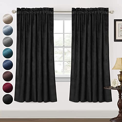 Princedeco Blackout Velvet Curtains Thermal Insulated Window Drapes 72 Inches Length Sound Reducing Heavy Matt Solid Rod Pocket Drapes/Panels For Living Room/Bedroom, Each 52 X 72 Inch, Black #TOP12