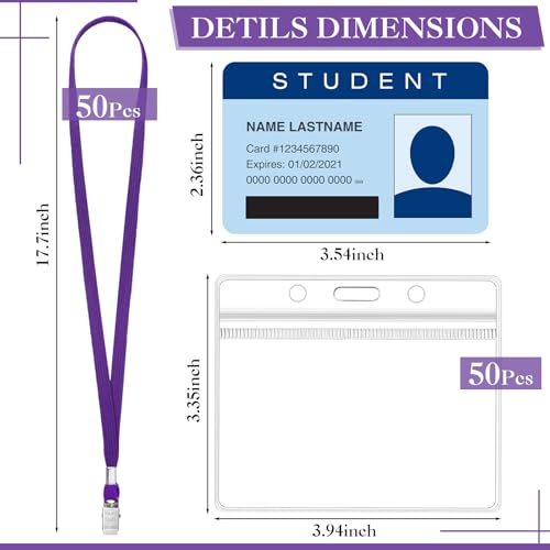 Image of Marspark 50 Sets 4 inchx3 inch Name Badge Holder with Lanyard Bulk, Purple | Waterproof Reusable Plastic with Clip, ID Badges Business School Conference Use, Lanyard Strap for Employees Students Events