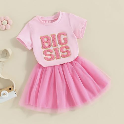 FYBITBO Big Sister Outfits For Toddlers Girls Kids Big Sister T-Shirt &Tulle Tutu Skirt Dress Sister Matching Clothes Set2