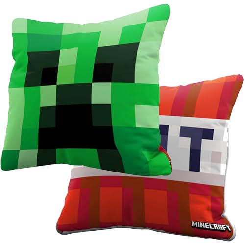 Minecraft Creeper & TNT - Cojín reversible para sofá (40 x 40 cm), diseño de gamer