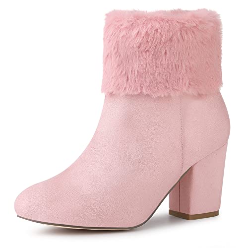 Allegra K Women's Christmas Faux Fur Chunky Heel Ankle Boots