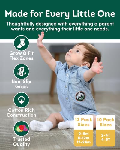 Image of Fruit of the Loom Baby 14-Pack Grow & Fit Flex Zones Cotton Stretch Socks - Unisex, Girls, Boys